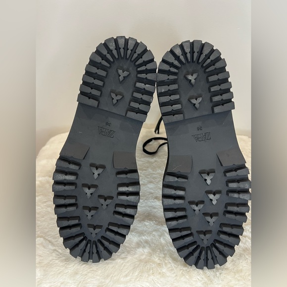 New Zara Leather Ankle Combat Black Boots size 38 (US 7.5) model 2126/610 - Picture 8 of 13